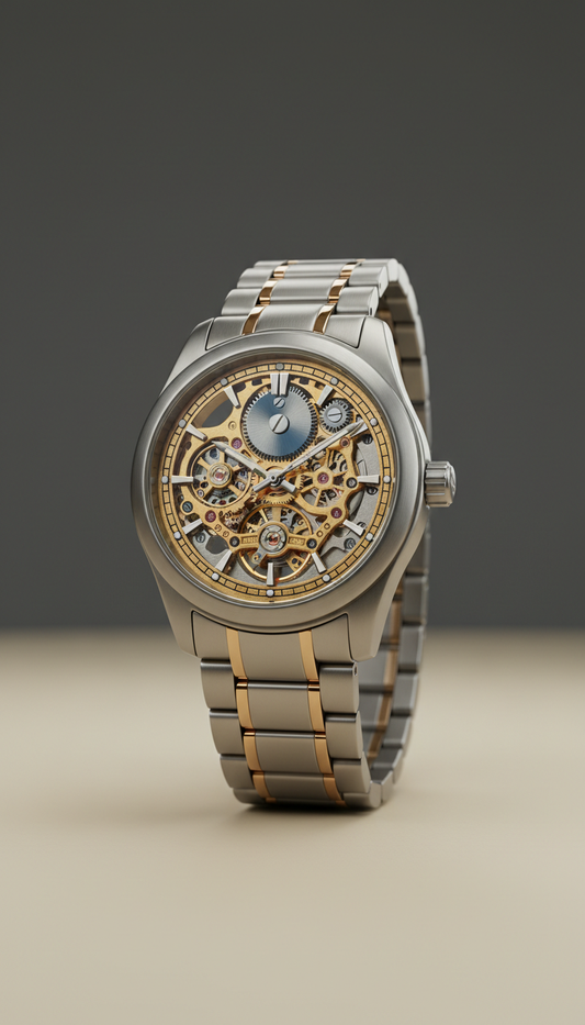 Gold Skeleton Dial With Steel Link