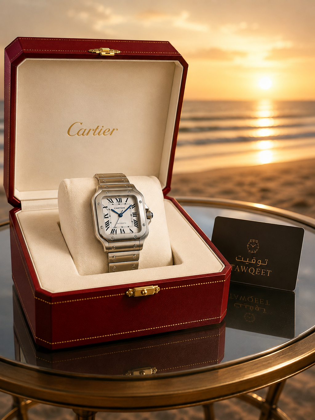Luxury premium men's watch with a square design       ساعة رجالية فاخرة بتصميم مربع